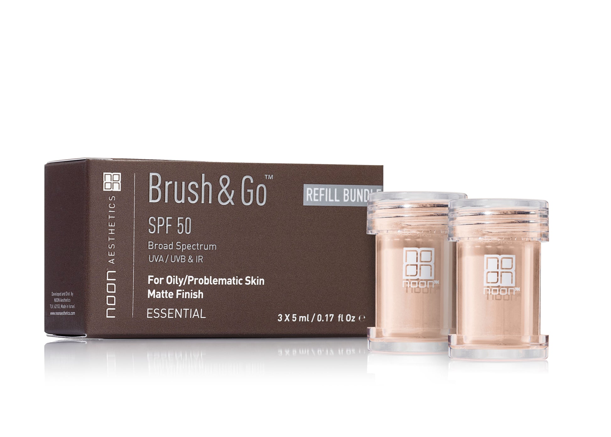NOON BRUSH&amp;GO ŠEPETĖLIO PAPILDYMAS VISIEMS ODOS TIPAMS (Tone 01), 3x5 G